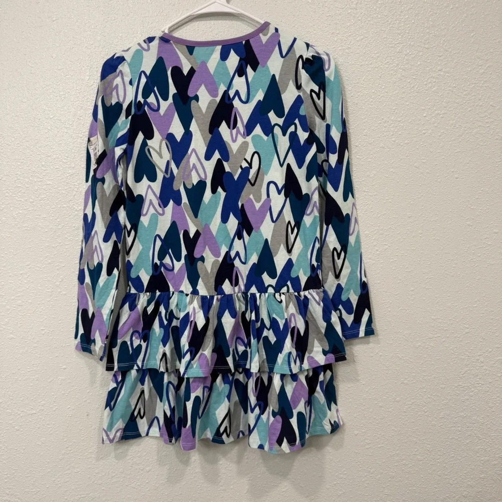 Gymboree Girls Blue Heart Print Ruffle Tiered Long Sleeve Cotton Dress L 10